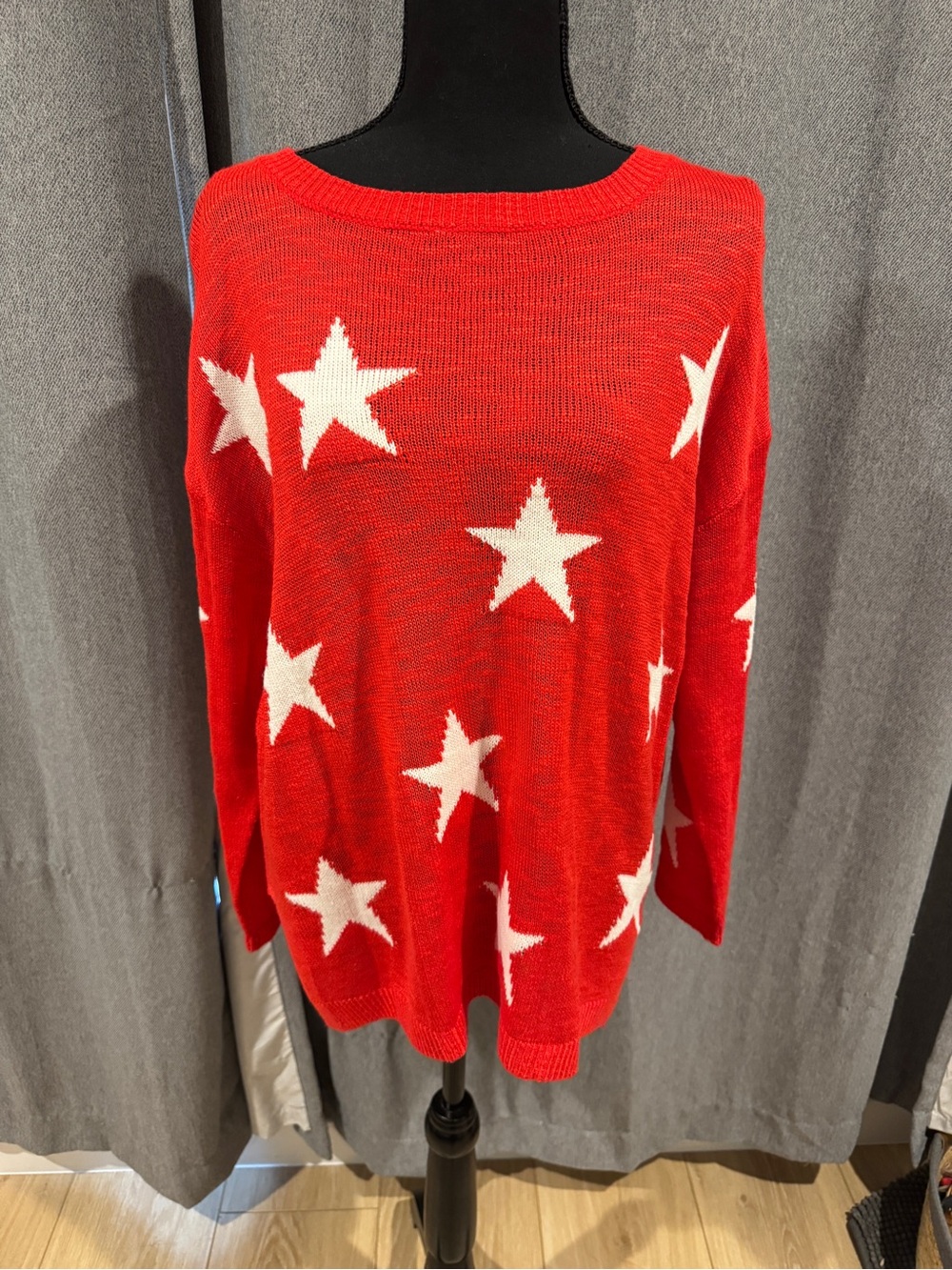 Oversized Red Star Pattern Women’s Sweater